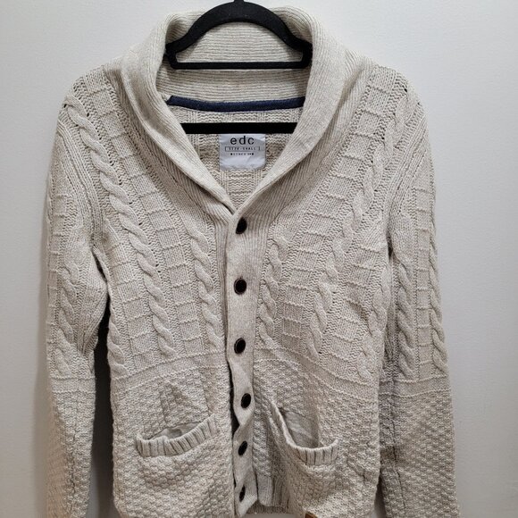 EDC Espirit Melange Oatmeal Chunky Wool Blended Button Cardigan Sweater S Used - Picture 1 of 16